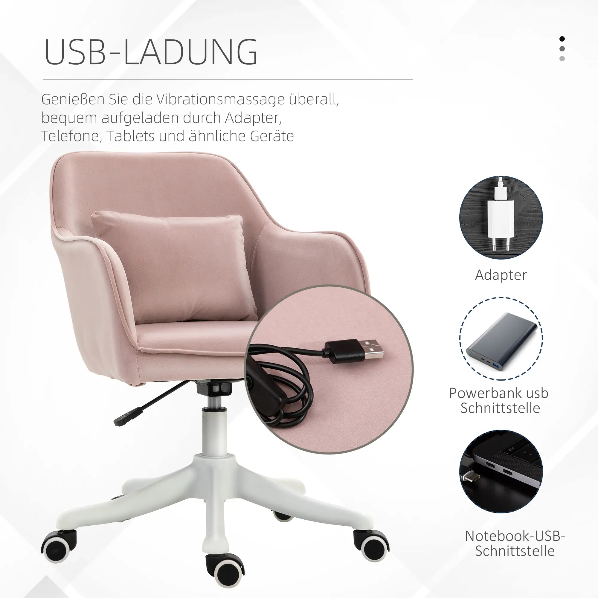 Bureaustoel met massagefunctie – in hoogte verstelbaar, draaibaar, met USB-aansluiting en lendenkussen, grijs
