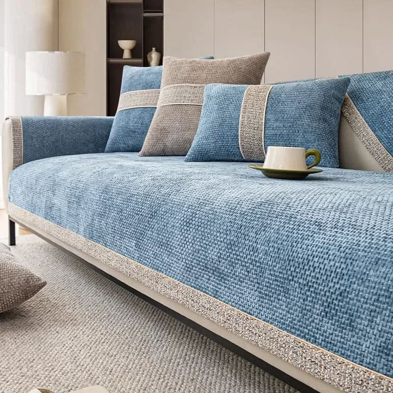 Gunhild bankhoes in blauw van 100% polyester – zijaanzicht