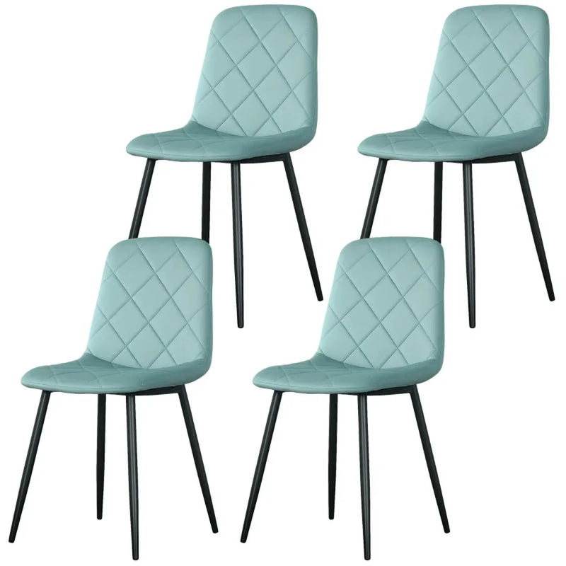 Set van 4 gestoffeerde keukenstoelen – hoge rugleuning – stalen poten – fluwelen stof