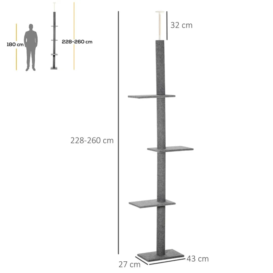Krabpaal van vloer tot plafond – in hoogte verstelbaar 228-260 cm – 3 niveaus – lichtbruin