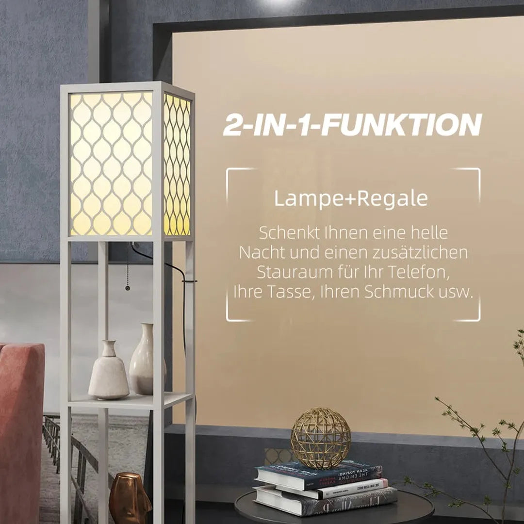 Staande lamp met 2 planken – modern design – trekschakelaar – 26 x 26 x 156 cm