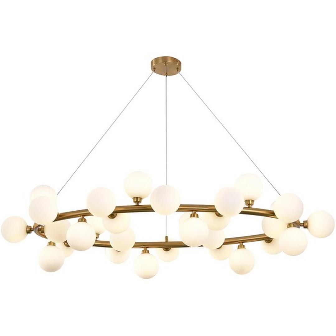 Hanglamp met witte glazen kelken – modern design – gouden messing frame – 60 x 40 x 30 cm