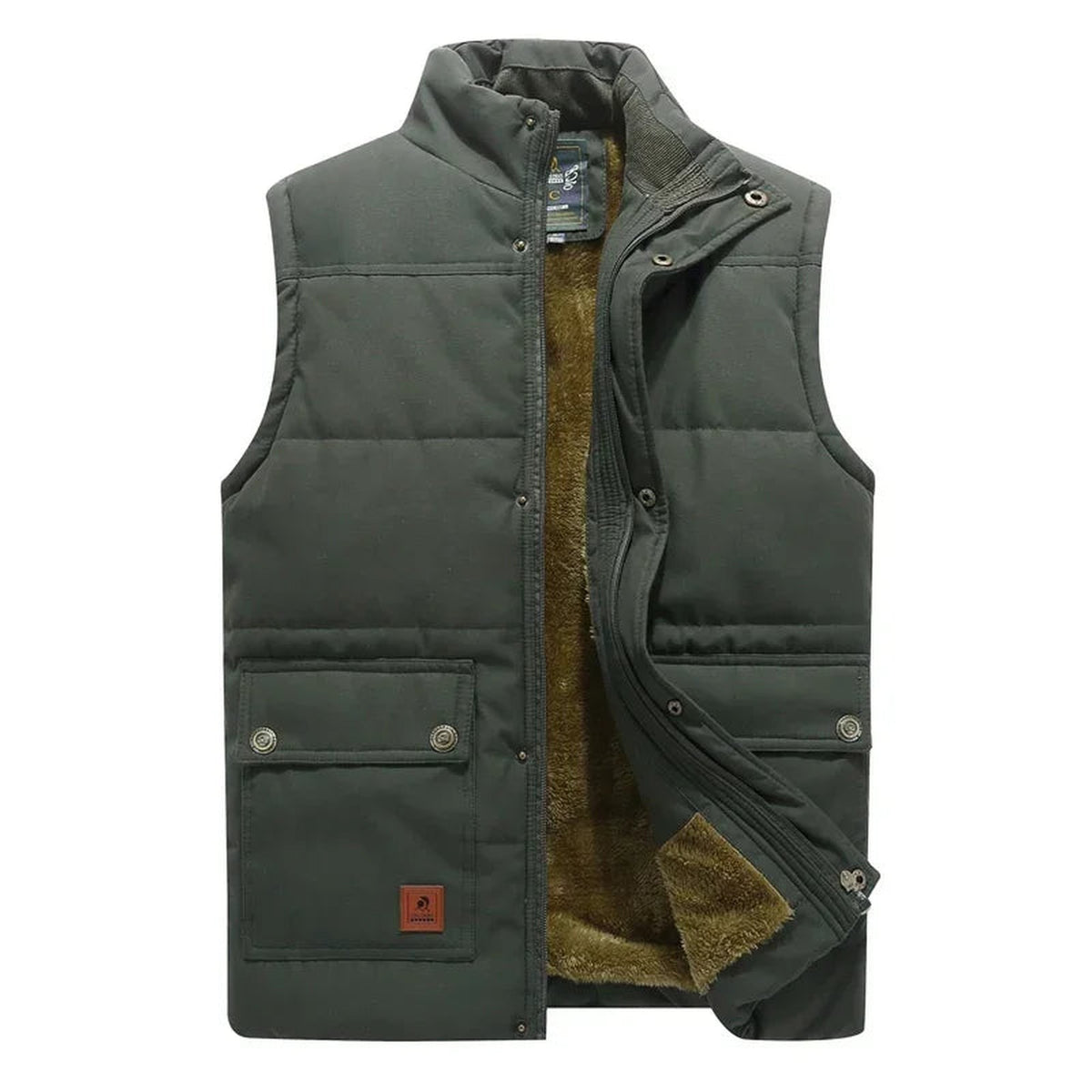 bodywarmer in kaki – van bovenaf gezien