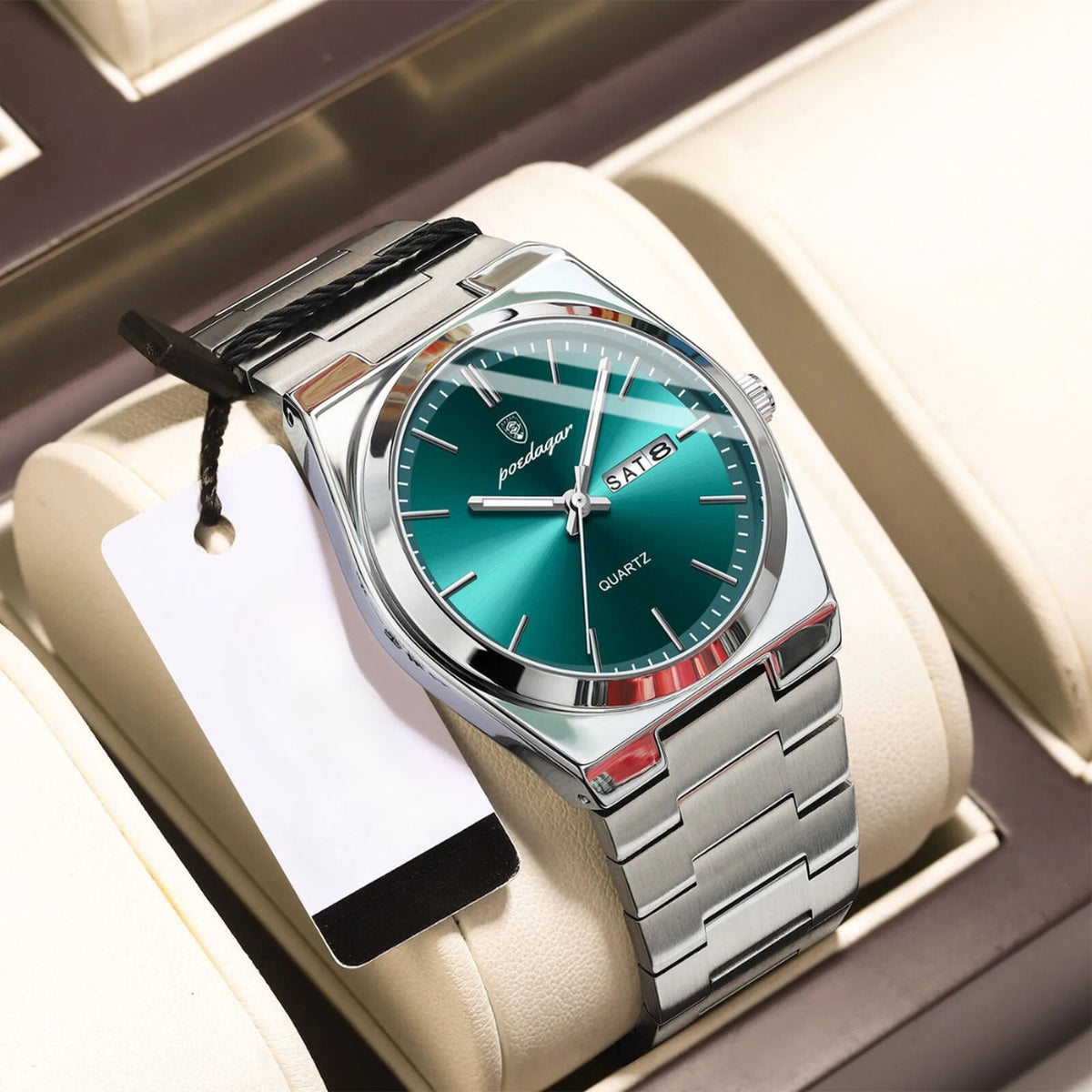 horloge in zilver groen – zijaanzicht