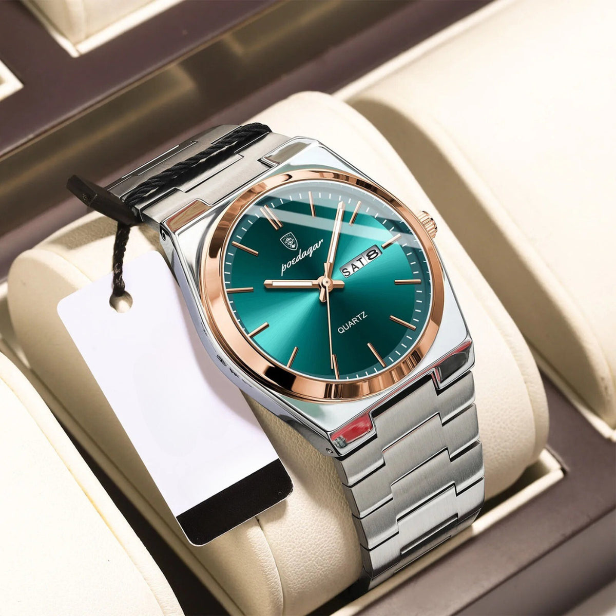 horloge in roségoud blauw – in gebruik
