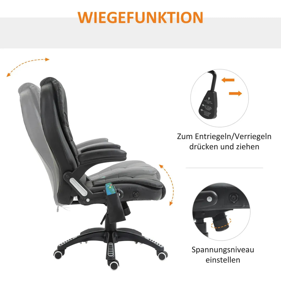 Bureaustoel met massage- en verwarmingsfunctie – verstelbaar, kantelbaar en 360° draaibaar, kunstleder, bruin
