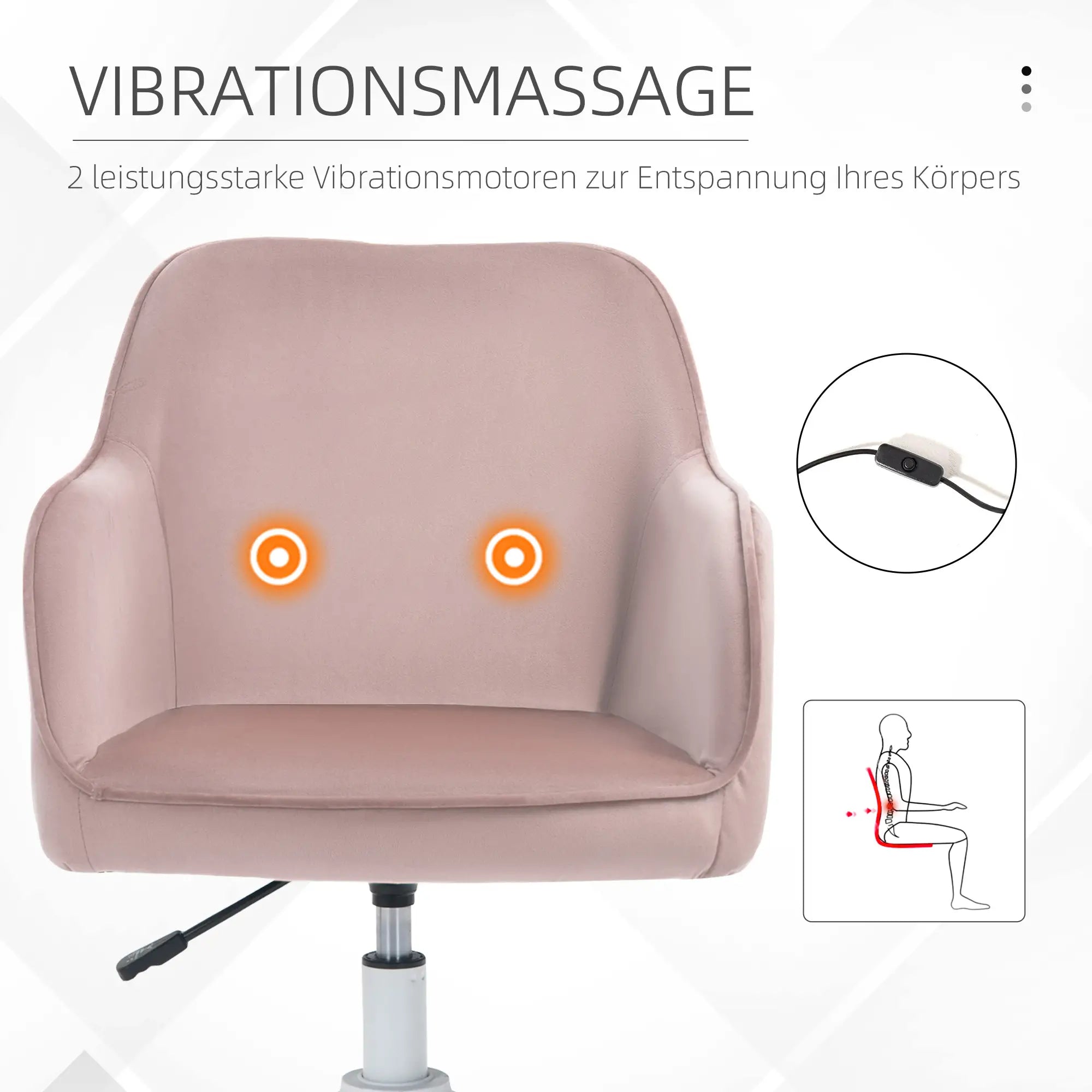 Bureaustoel met massagefunctie – in hoogte verstelbaar, draaibaar, met USB-aansluiting en lendenkussen, grijs