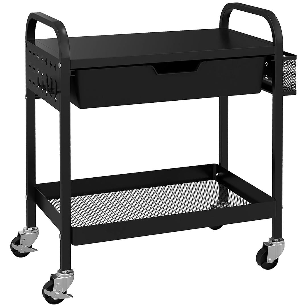 Keukenwagen met lade en legplank – op wielen – Zwart