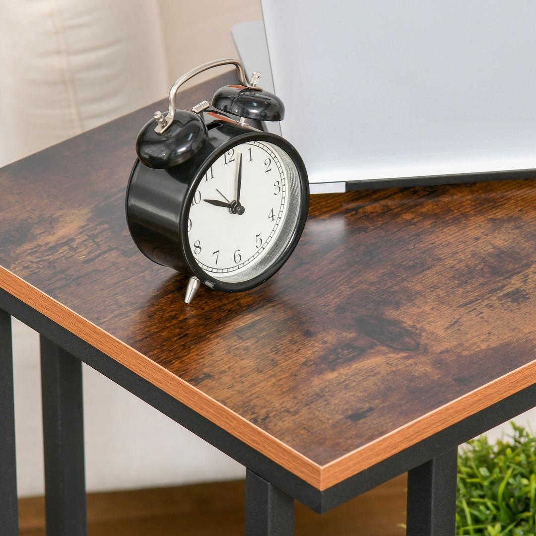 Bijzettafel in C-vorm met Wielen – Laptoptafel of Bedtafel – Metaal en Houtlook Walnoot – 51 x 36 x 65 cm – Zwart
