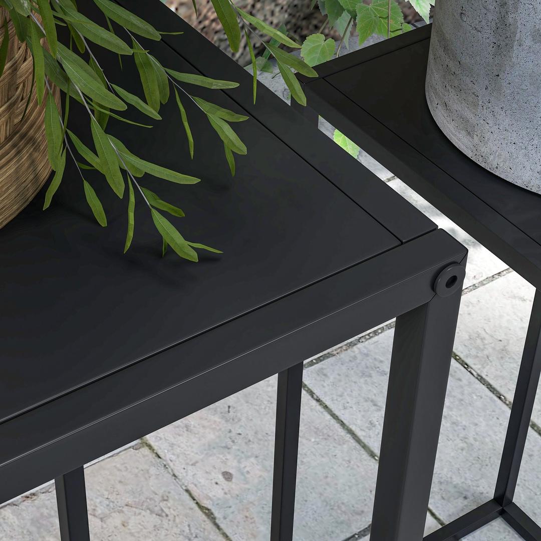 Bijzettafel in C-vorm met Wielen – Laptoptafel of Bedtafel – Metaal en Houtlook Walnoot – 51 x 36 x 65 cm – Zwart