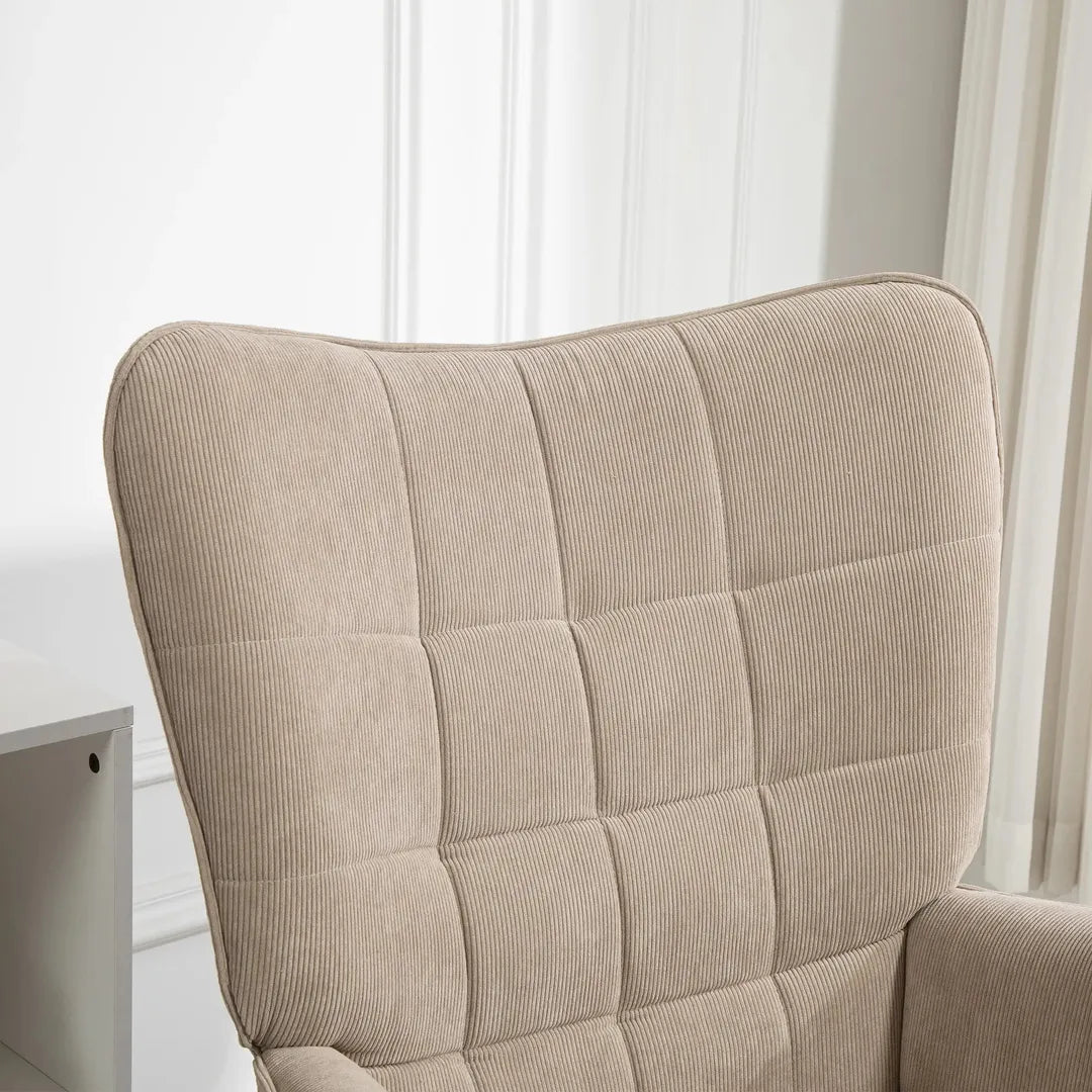Fauteuil met Hocker – Relaxstoel in Cordstof met Armleuningen en Houten Poten, Grijs, voor Woonkamer