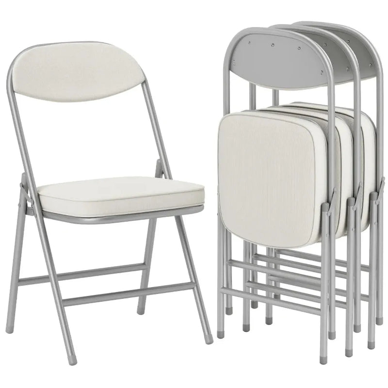 Set van 4 opvouwbare stoelen – corduroy bekleding – rugleuning – metalen frame – crème wit