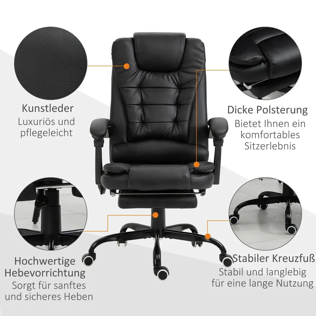 Bureaustoel met massagefunctie – 7 massagepunten, in hoogte verstelbaar, draaibaar, met geïntegreerde voetensteun