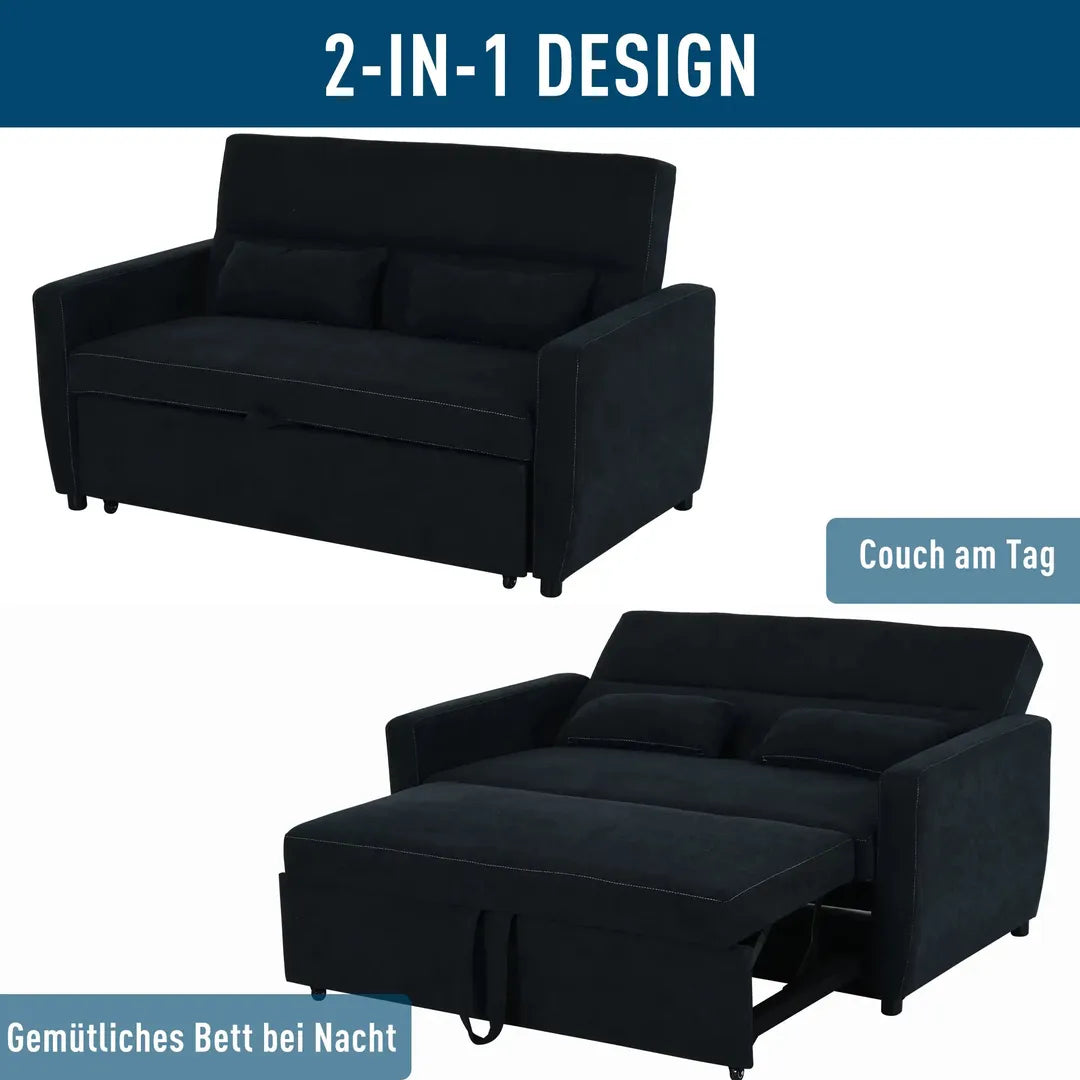 Slaapbank 2-Zits – Uitklapbaar – Houtframe – Donkergrijs – 155 × 90 × 88,5 cm – Max. 200 kg