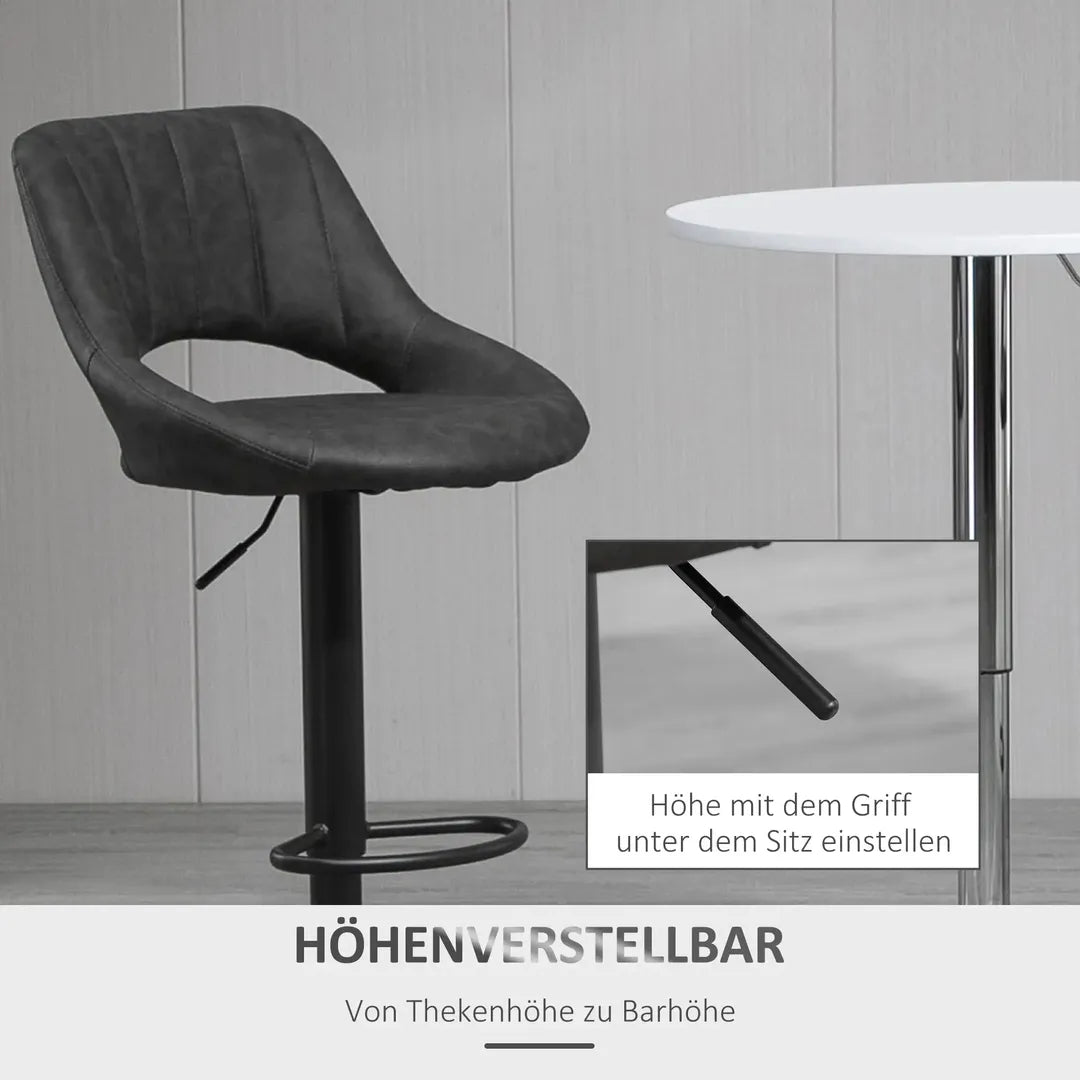 Barkrukken Set van 2 – In Hoogte Verstelbaar en Draaibaar met Voetsteun – Lederlook en Metalen Frame – Grijs – 44 x 49 x 90-110 cm