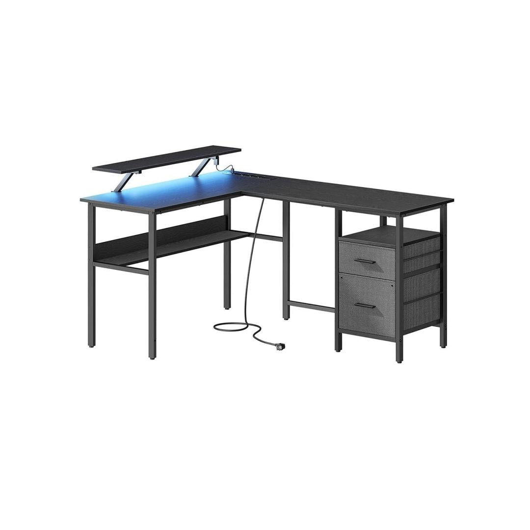 L-vormig hoekbureau met LED-verlichting en stopcontacten – gaming bureau met USB-poorten – modern design