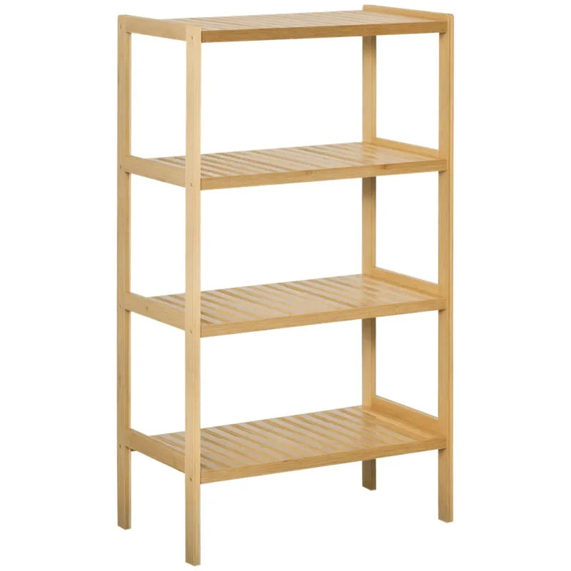 Vrijstaande boekenkast met 4 planken – bamboe – opbergrek voor kantoor, keuken en woonkamer – natuurlijk – 62 x 33 x 112 cm
