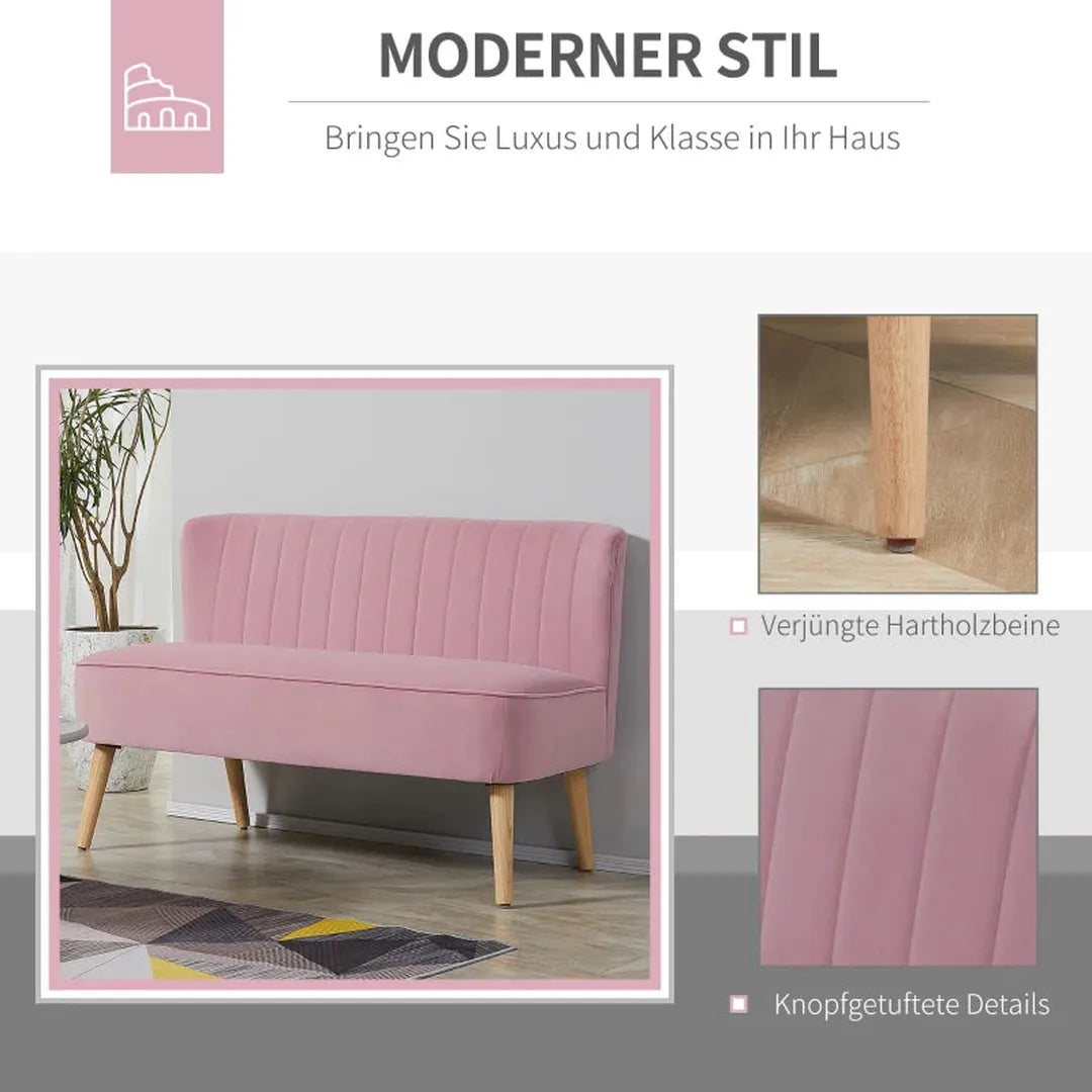 2-zits stoffen bank – gestoffeerd met fluweelachtig polyester – donker groen – houtframe – 117 x 56,5 x 77 cm