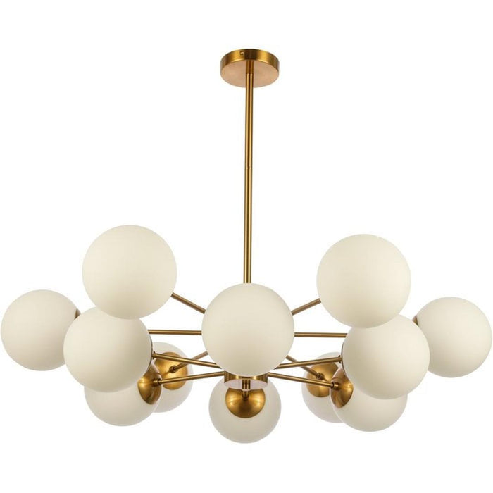 Hanglamp met 12 lichtpunten – kroonluchter met witte glazen kelken – metalen frame