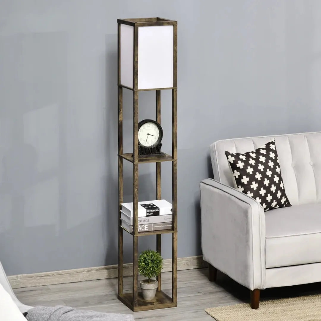 Staande lamp met planken – houten frame – 26 x 26 x 160 cm – zonder lamp