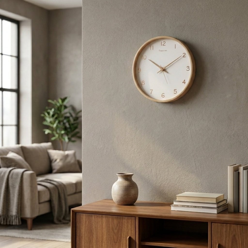 Melvik wandklok van massief hout – detailfoto van de afwerking