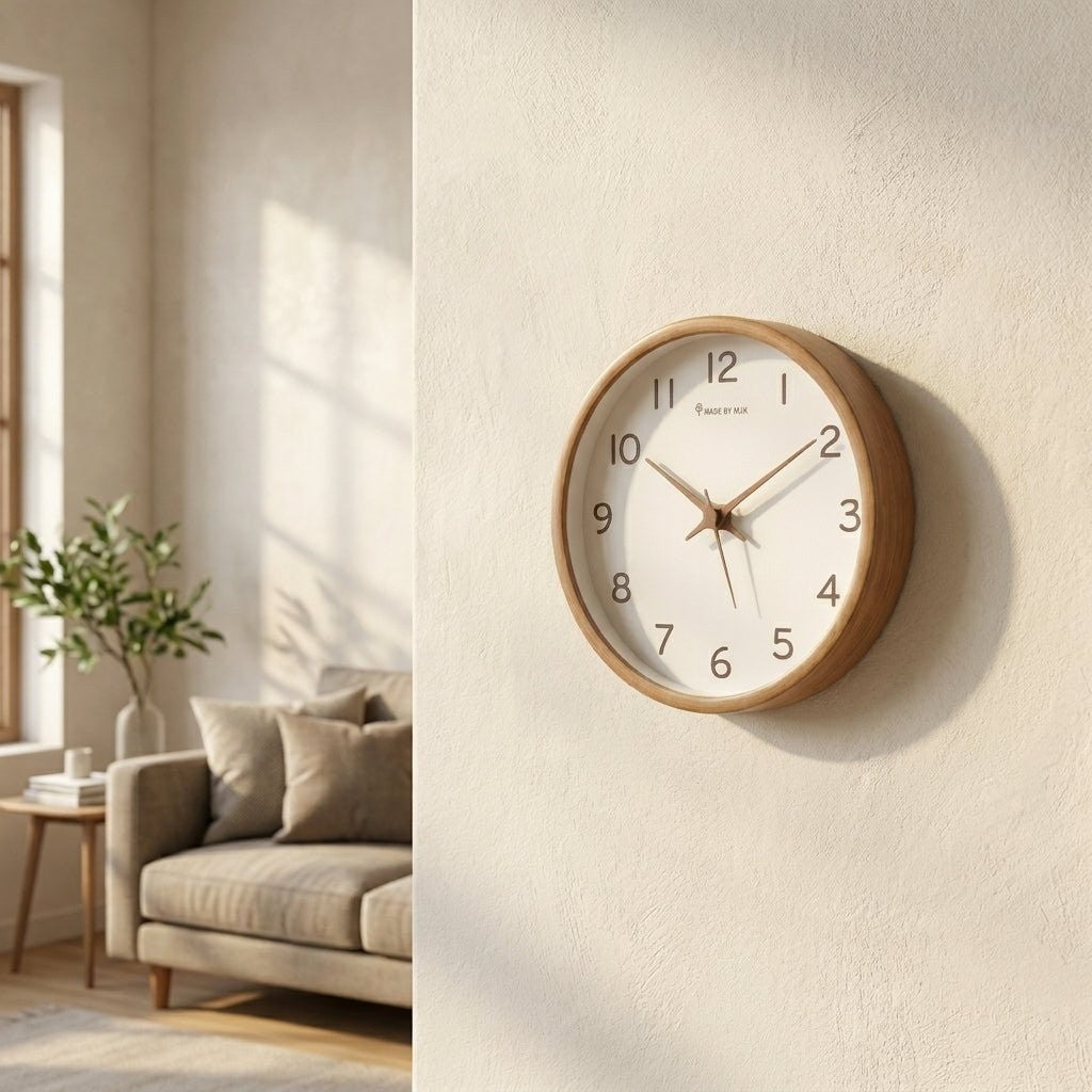 Melvik wandklok van massief hout – sfeerbeeld in huis