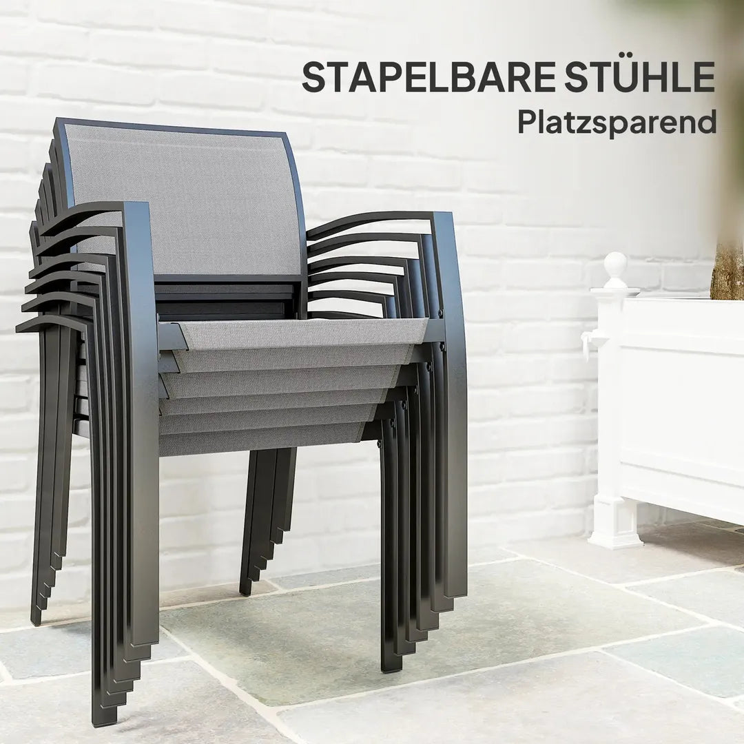 Outsunny 7-delige tuinset met 6 stapelbare stoelen en tafel 180 x 87 x 72 cm – stalen frame