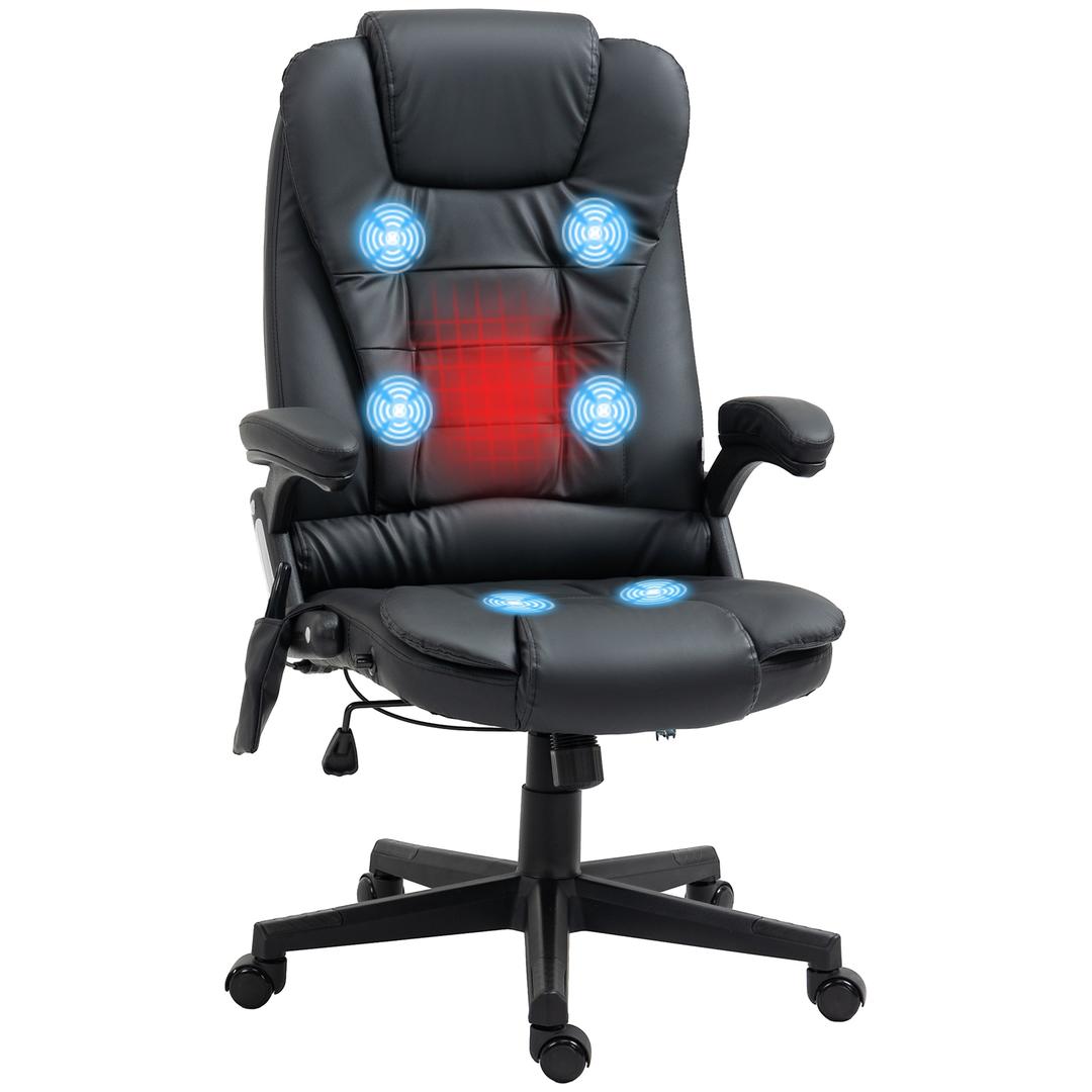 Bureaustoel met massage- en verwarmingsfunctie – verstelbaar, kantelbaar en 360° draaibaar, kunstleder, bruin