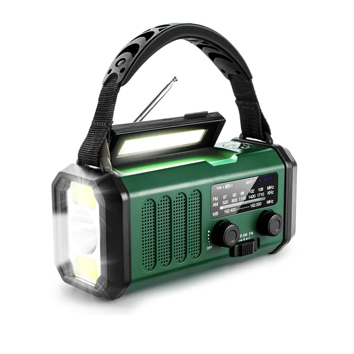 noodradio in groen – vooraanzicht