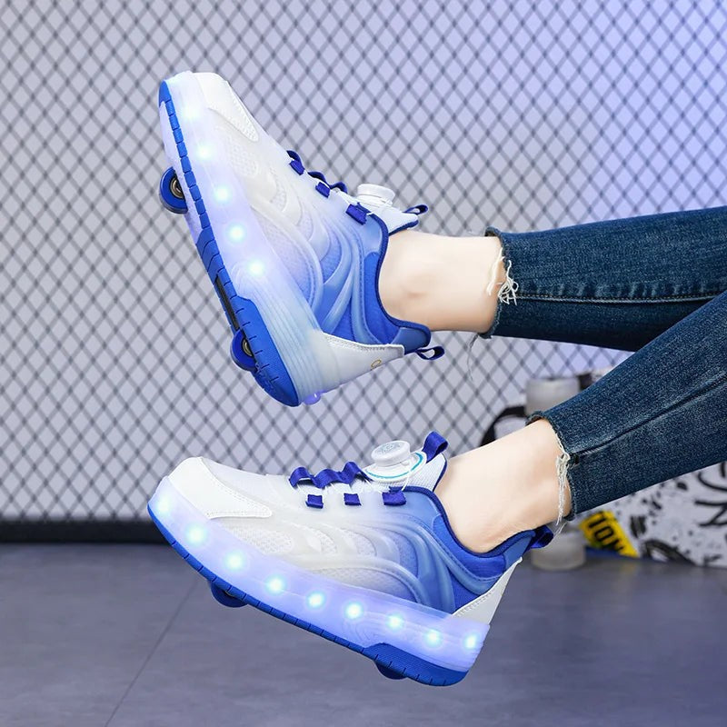 Nord2312 schoen in blauw van kunststof, textiel verlichte wielen met led-licht usb oplaadbaar voor gemak en duurzaamheid