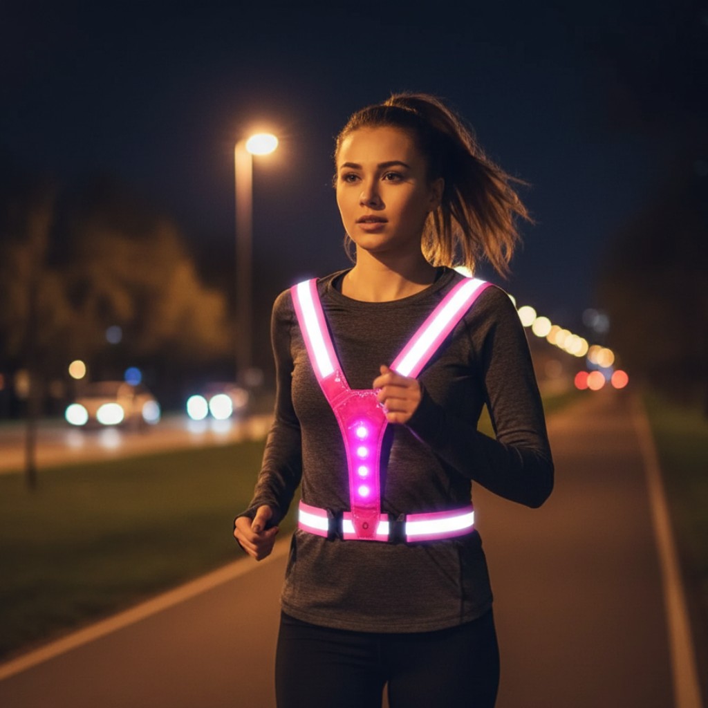 Nord4272 vest in roze van reflective polyester with integrated led system – vooraanzicht