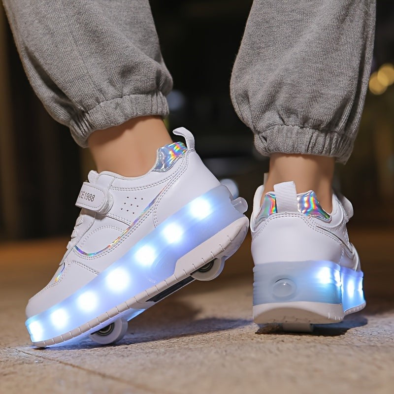 Nord4582 schoen van ademende stof, kunststof wielen en led-verlichting – achteraanzicht