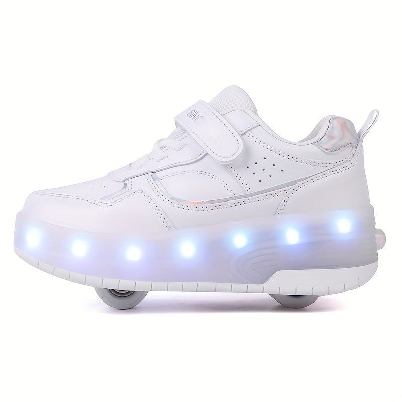 Nord4582 schoen van ademende stof, kunststof wielen en led-verlichting – van bovenaf gezien