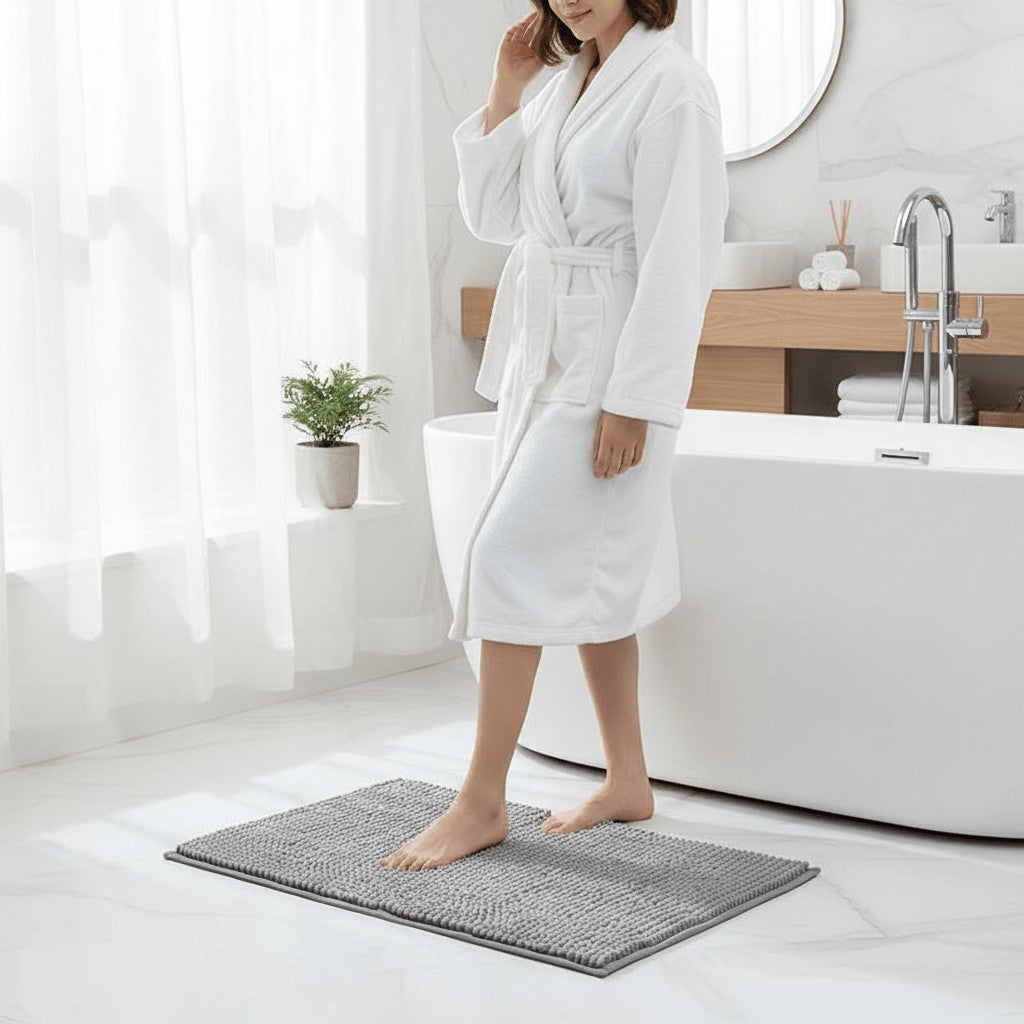 Nord535 badmat in beige – in een woonkamer