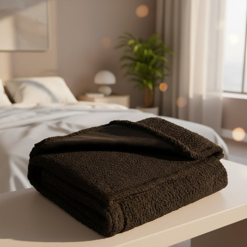 Nord8462 plaid in zwart van premium microfleece + waterdicht tpu protective layer – vooraanzicht