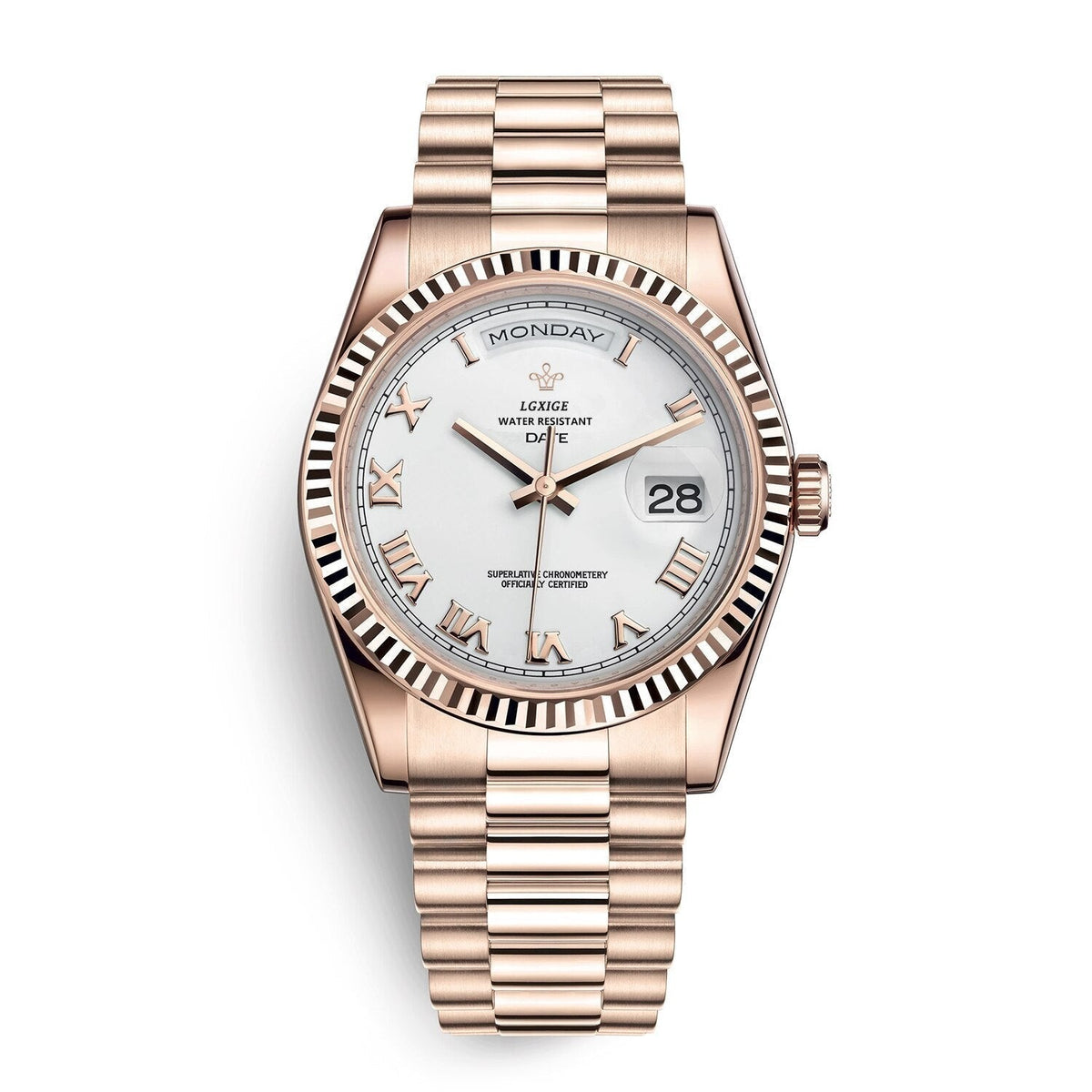 Nord8770 horloge in roze / goud / wit van roestvrij staal – in een woonkamer