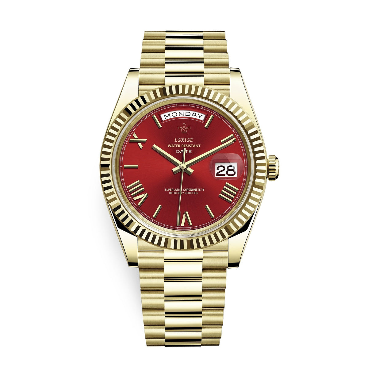 Nord8770 horloge in goud / rood van roestvrij staal – zijaanzicht