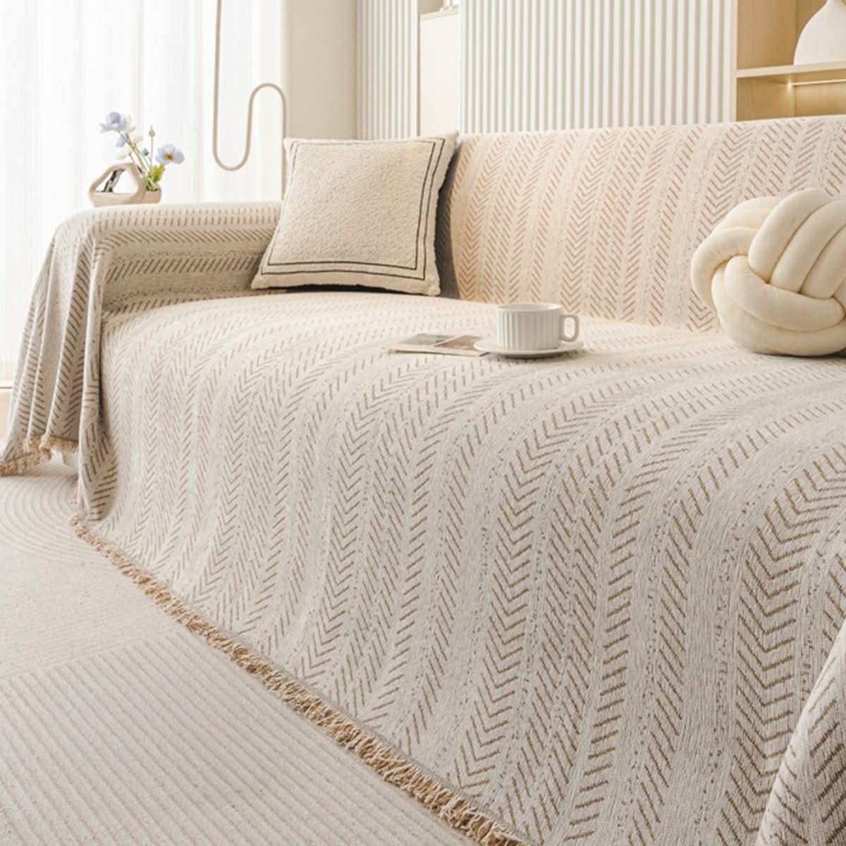 Nord9098 bankhoes in almond crème van chenille – vooraanzicht