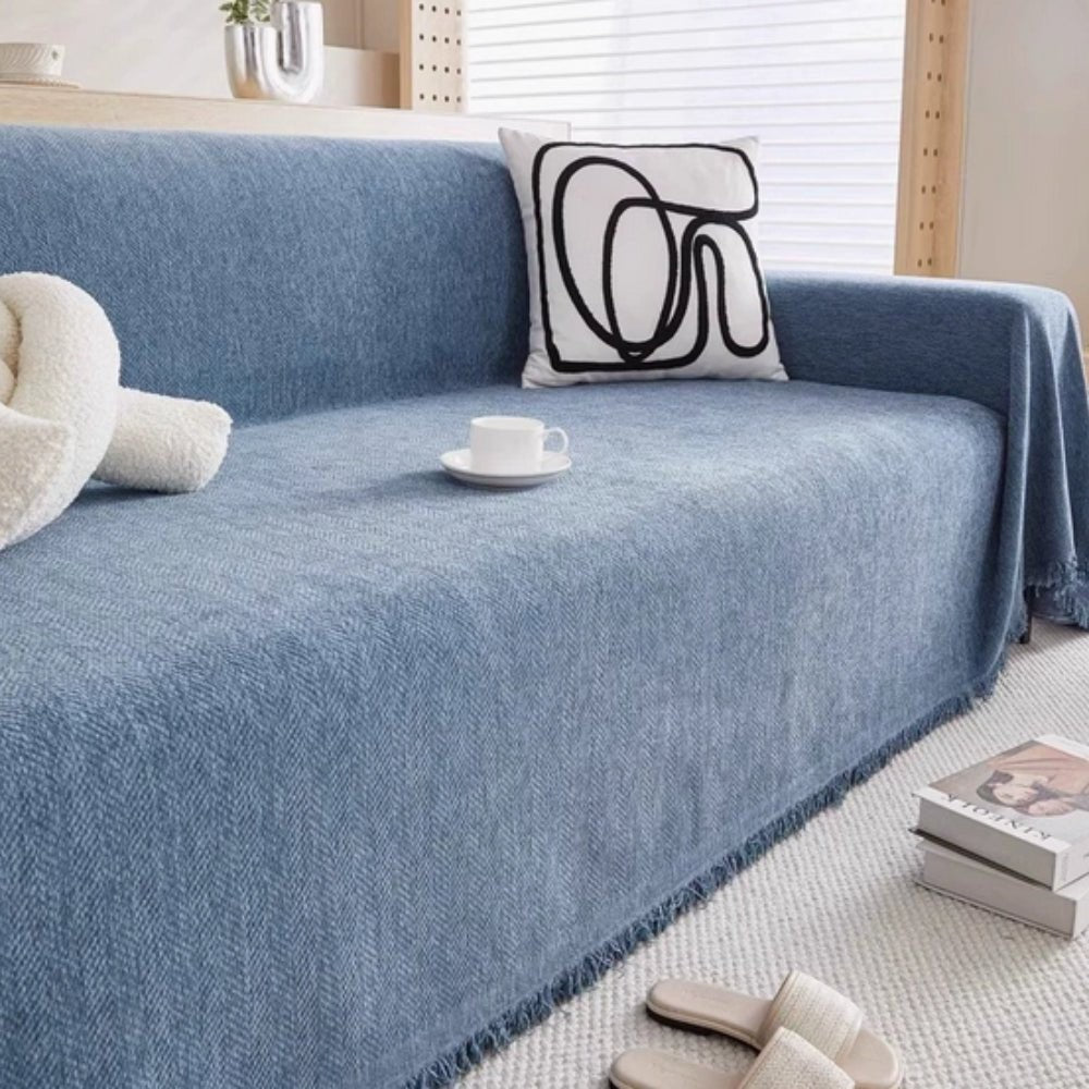 Nordal plaid in blauw – detailfoto van de afwerking