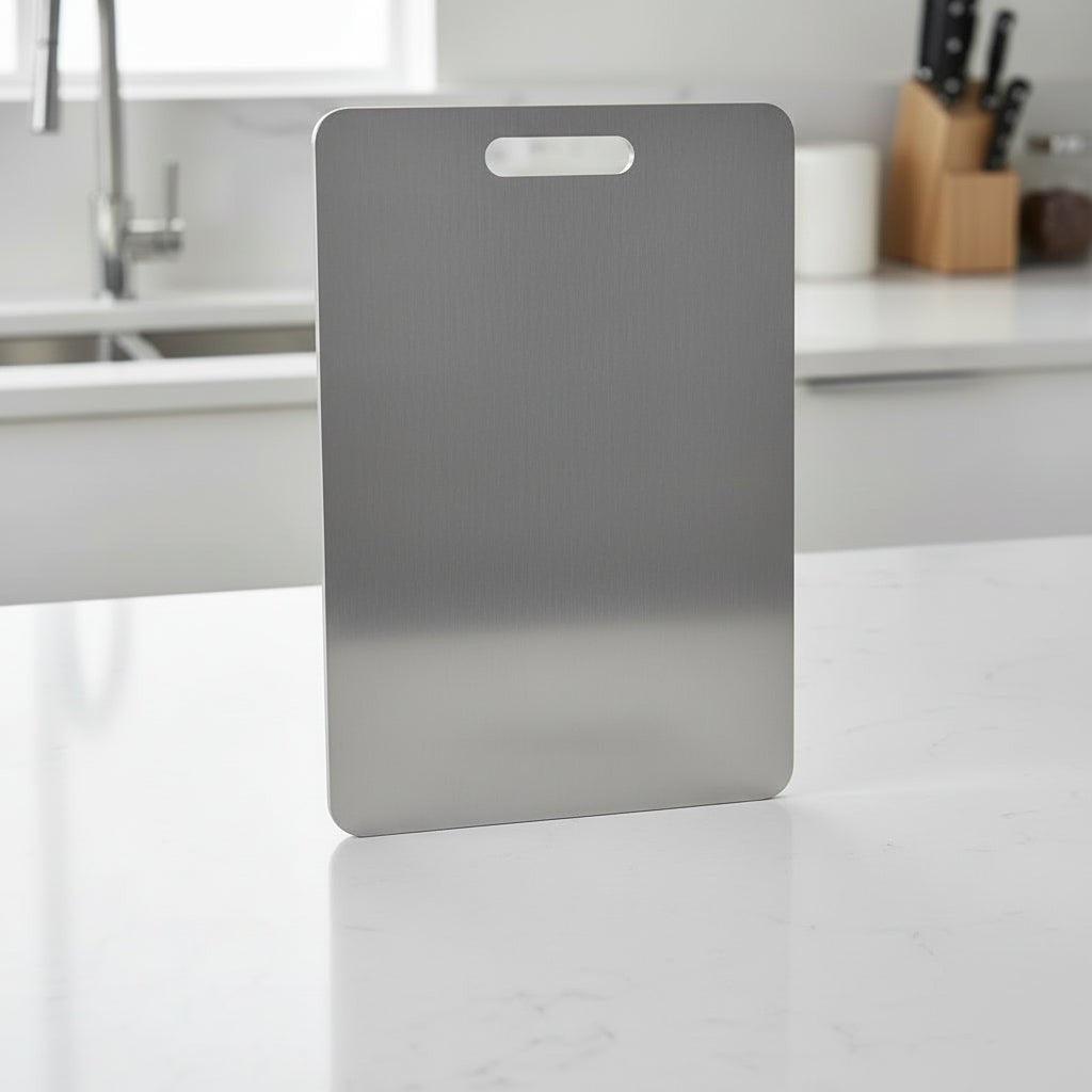 Norora snijplank van premium kitchen-quality roestvrij staal – vooraanzicht