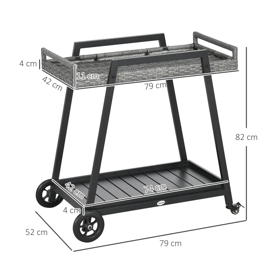 Keukenwagen met lade en legplank – op wielen – Zwart