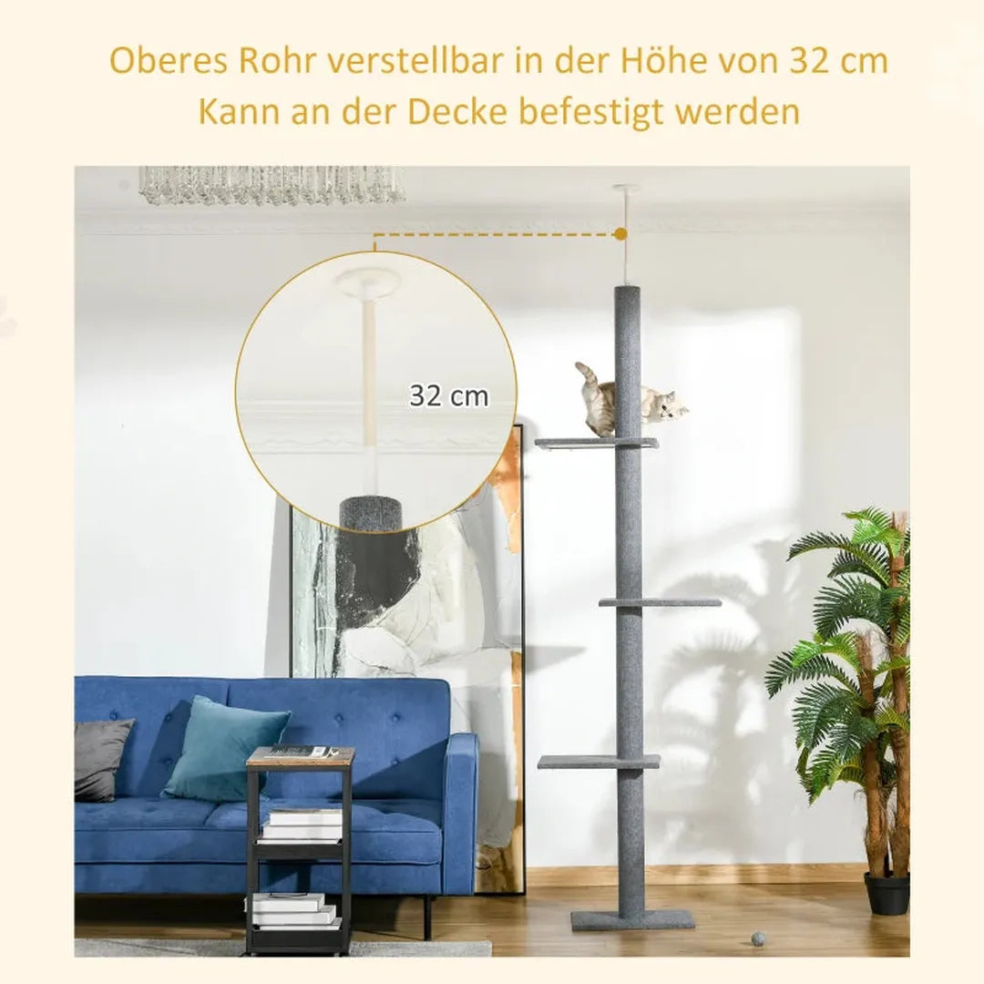 Krabpaal van vloer tot plafond – in hoogte verstelbaar 228-260 cm – 3 niveaus – lichtbruin