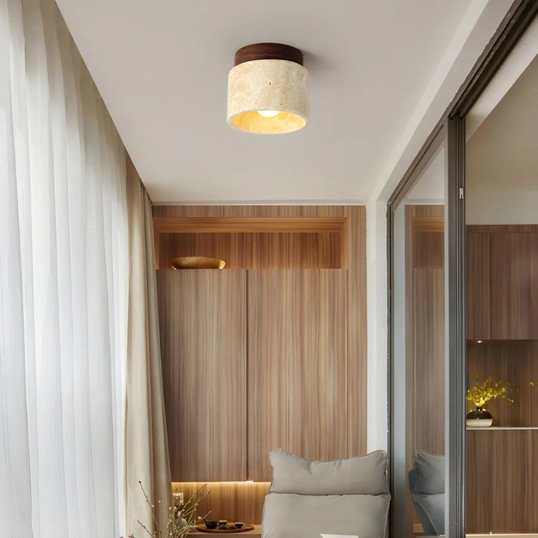 Orsted plafondlamp van marmer en hout – detailfoto van de afwerking
