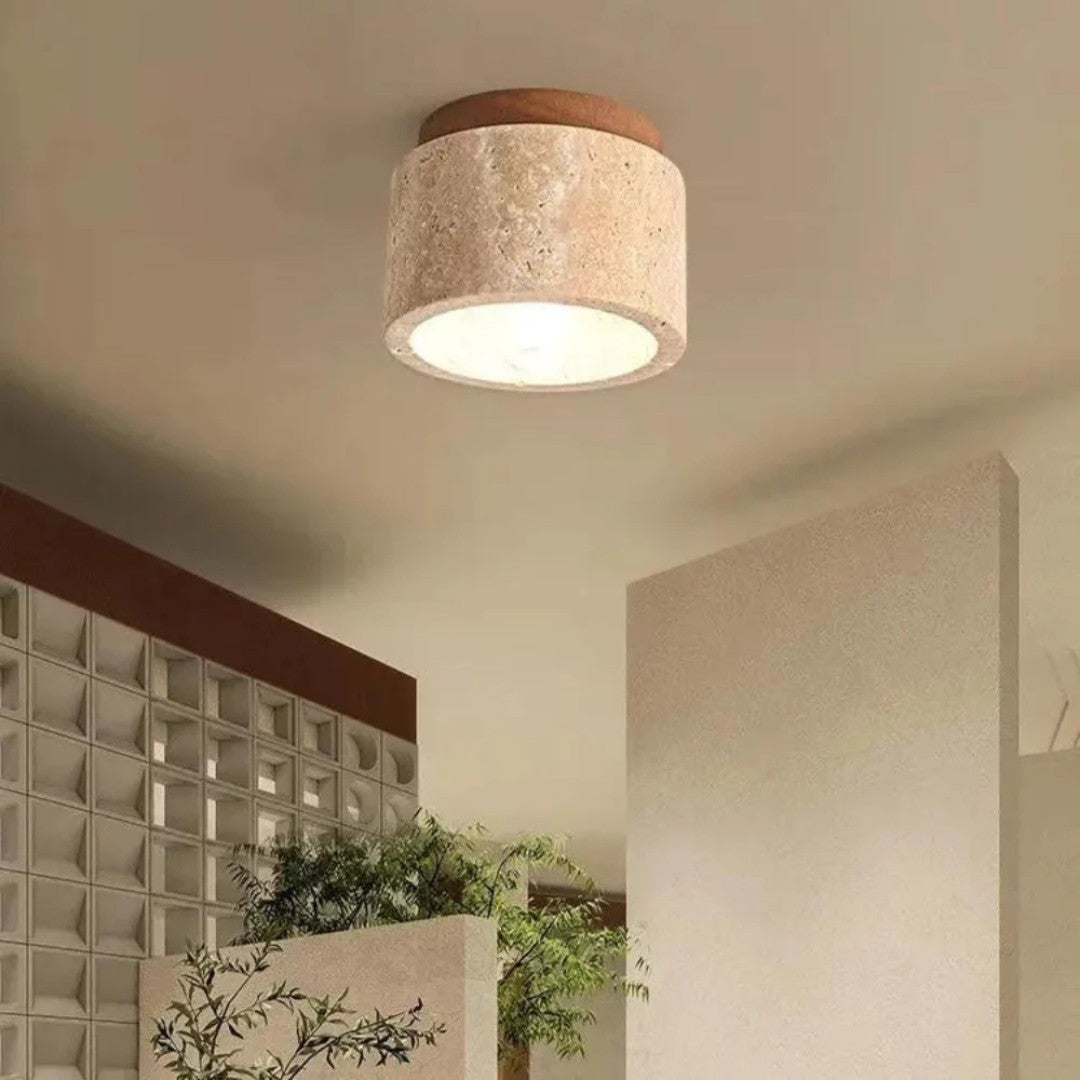 Orsted plafondlamp van marmer en hout – zijaanzicht