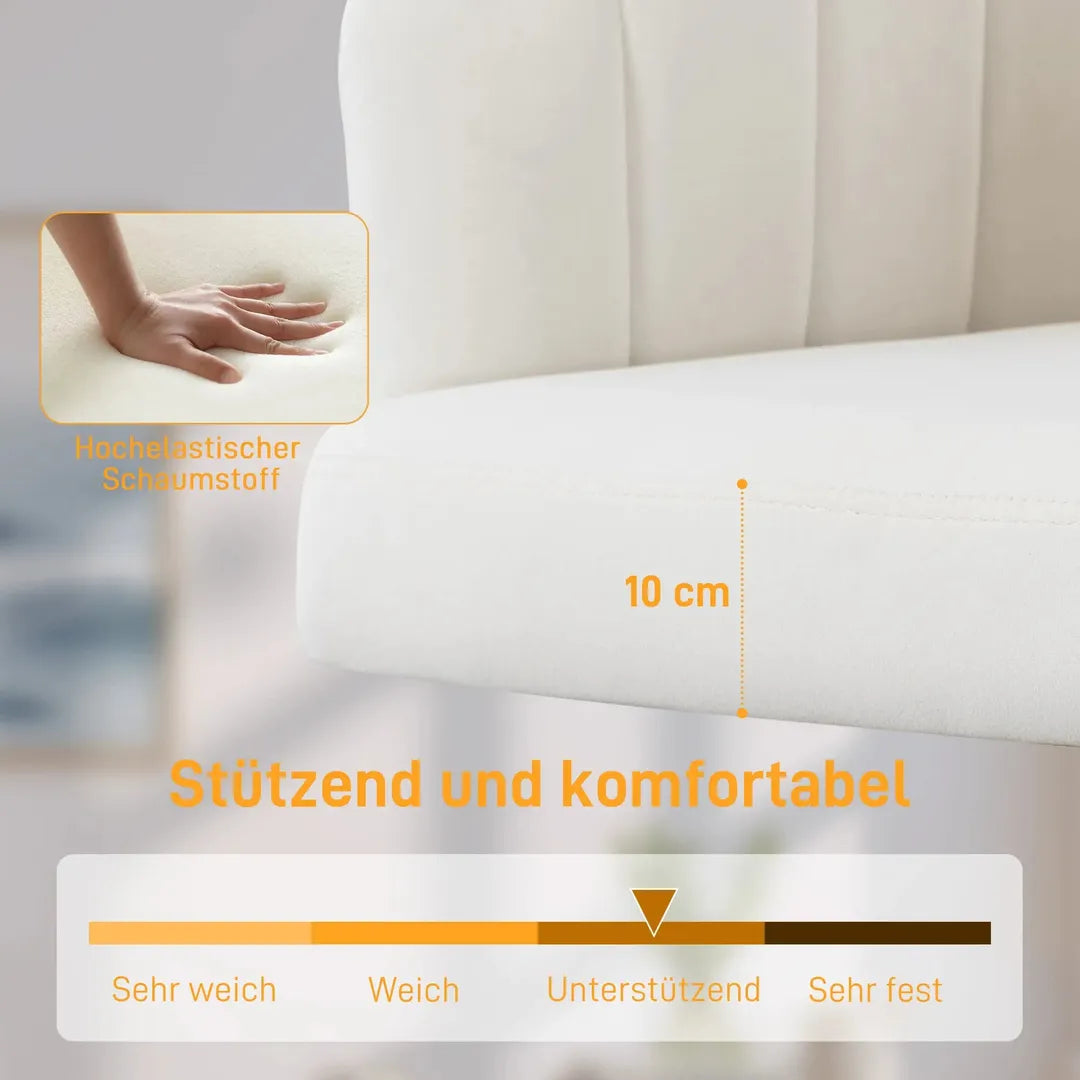 Bureaustoel met fluweelachtige bekleding – in hoogte verstelbaar, verrijdbaar, stalen voet, crème-wit