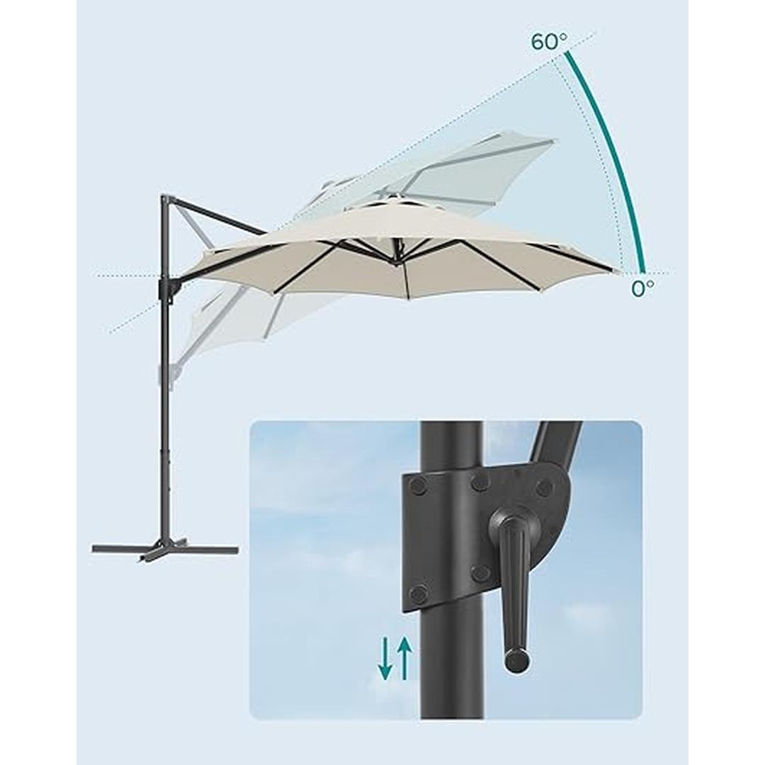 Zweefparasol Ø300 cm met slinger – kantelbaar – UPF 50+ UV-bescherming – stalen frame met kruisvoet