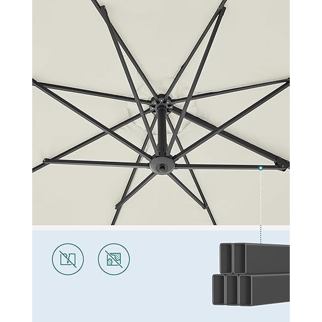 Zweefparasol Ø300 cm met slinger – kantelbaar – UPF 50+ UV-bescherming – stalen frame met kruisvoet