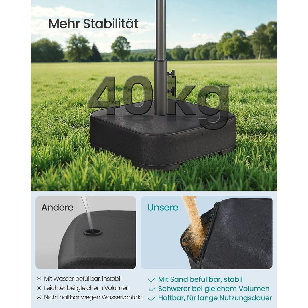 Parasolvoet met gewichtszak – parasolstandaard voor parasolstokken 32–48 mm, vulbaar met zand