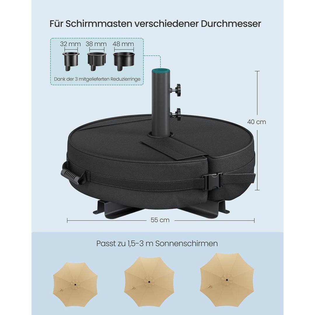 Parasolvoet met gewichtszak – parasolstandaard voor parasolstokken 32–48 mm, vulbaar met zand
