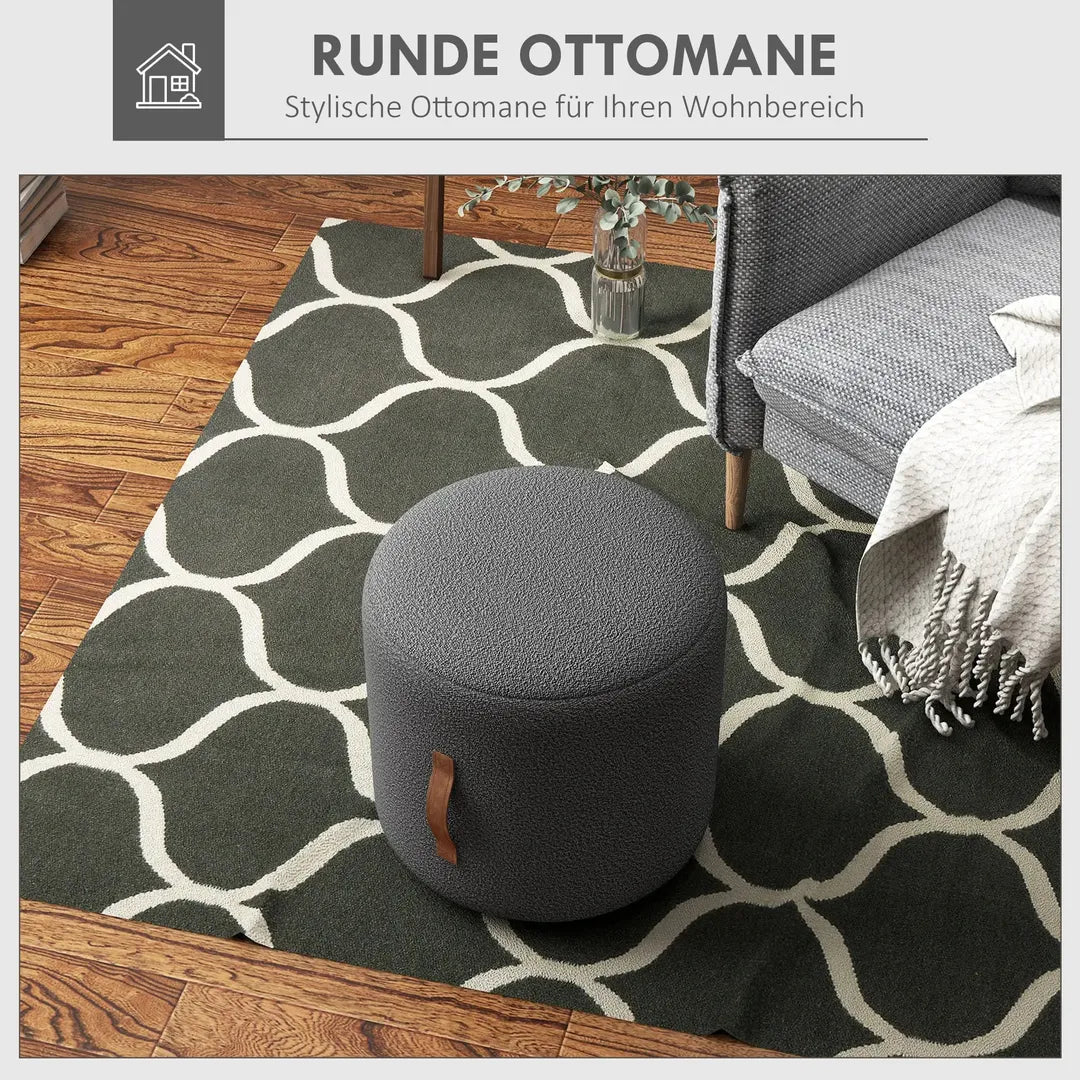 Poef – Moderne Voetenbank – Donkergrijs met Bruin – Stoffen Bekleding en Houten Poten